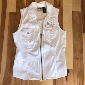 Harley Davidson S white stretch sexy zipper shirt